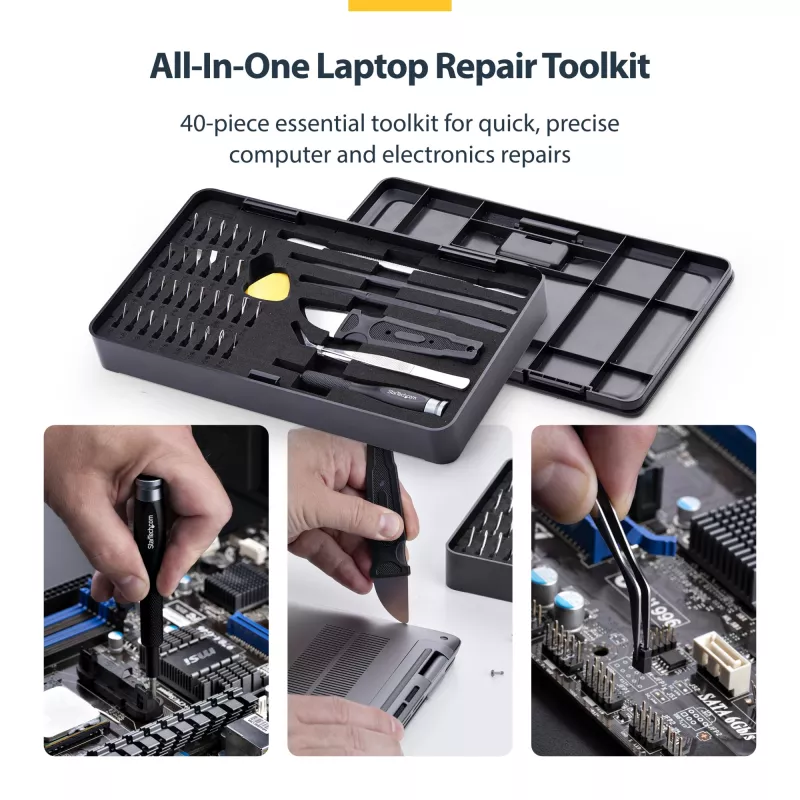 StarTech.com 40-teiliges Computer-Reparatur-Toolkit für Laptop/PC/Elektronik/Telefon, 30-Bit-Präzisionsschraubendreher-Set, abnehmbarer Deckel mit Magnetpad, Hebelwerkzeuge
