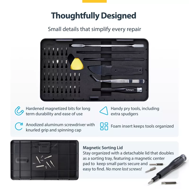 StarTech.com 40-teiliges Computer-Reparatur-Toolkit für Laptop/PC/Elektronik/Telefon, 30-Bit-Präzisionsschraubendreher-Set, abnehmbarer Deckel mit Magnetpad, Hebelwerkzeuge