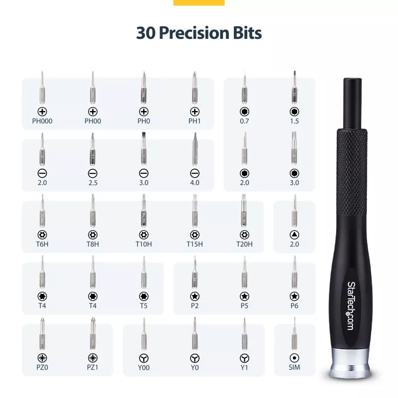 StarTech.com 40-teiliges Computer-Reparatur-Toolkit für Laptop/PC/Elektronik/Telefon, 30-Bit-Präzisionsschraubendreher-Set, abnehmbarer Deckel mit Magnetpad, Hebelwerkzeuge