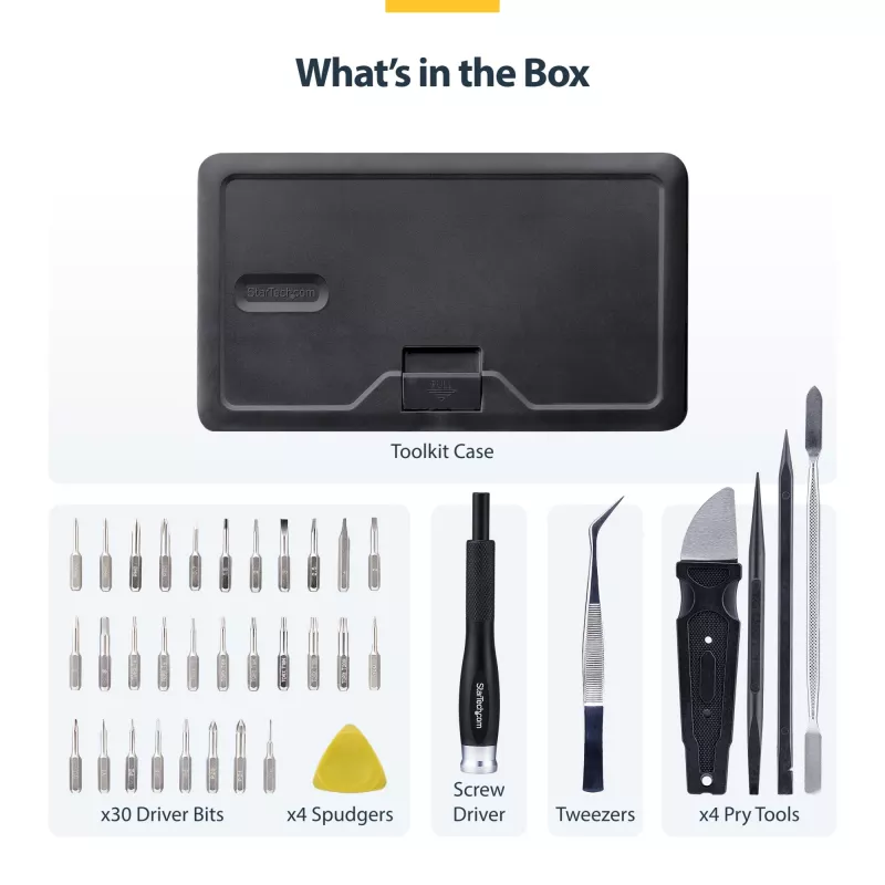 StarTech.com 40-teiliges Computer-Reparatur-Toolkit für Laptop/PC/Elektronik/Telefon, 30-Bit-Präzisionsschraubendreher-Set, abnehmbarer Deckel mit Magnetpad, Hebelwerkzeuge