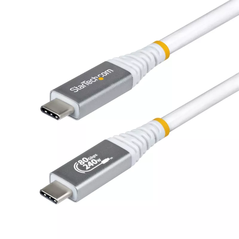 StarTech.com 1m (3ft) USB4-Kabel, 80 Gbit/s, USB-IF-zertifiziertes USB-C-Kabel, 240 W PD, 8K 120 Hz/4K 240 Hz DP2.1 DP80, TPE-Mantel, Thunderbolt 4-kompatibel – Weißes USB-C-Kabel