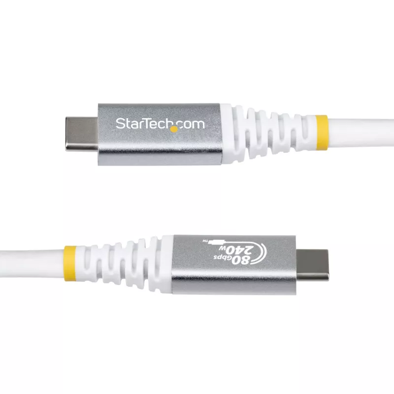 StarTech.com 1m (3ft) USB4-Kabel, 80 Gbit/s, USB-IF-zertifiziertes USB-C-Kabel, 240 W PD, 8K 120 Hz/4K 240 Hz DP2.1 DP80, TPE-Mantel, Thunderbolt 4-kompatibel – Weißes USB-C-Kabel