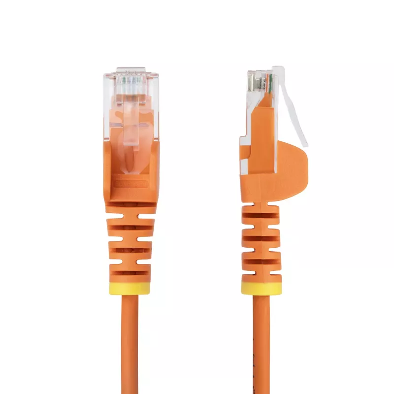 StarTech.com 25 cm Orange schlank CAT6 Ethernet-Kabel, snagless, 100W PoE, UTP, LSZH, 28AWG reines blankes Kupfer, schlankes RJ45 Netzwerk-Patchkabel mit Zugentlastung, einzeln getestet