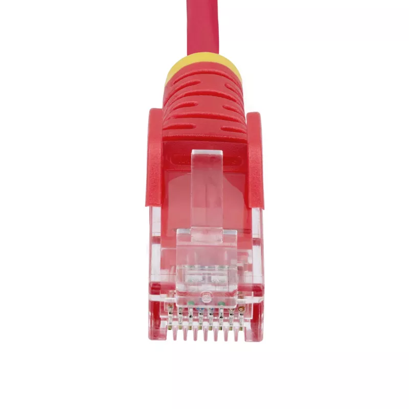 StarTech.com 25 cm rotes schlank-CAT6-Ethernet-Kabel, rastnasenlos, 100 W PoE, UTP, LSZH, 28AWG reiner blanker Kupferdraht, schlanke RJ45-Netzwerk-Patchkabel mit Zugentlastungen, einzeln geprüft
