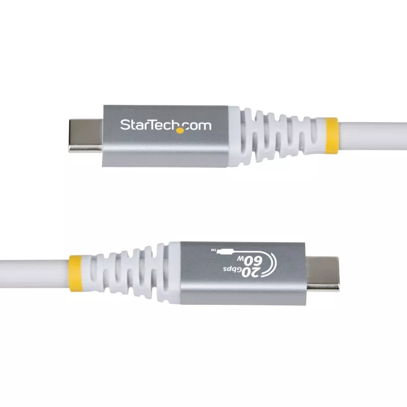 StarTech.com 3 m (10 ft) USB4-Kabel, 20 Gbit/s, USB-IF-zertifiziertes USB-C-Kabel, 60 W PD, 4K 120 Hz DP 1.4, TPE-Mantel, Weißes USB-C-Kabel