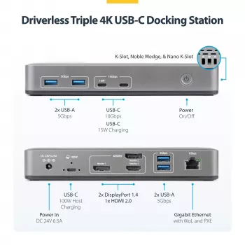 StarTech.com 199UE-USBC-DOCK Laptop-Dockingstation/Port-Replikator Kabelgebunden USB 3.2 Gen 2 (3.1 Gen 2) Typ-C Grau