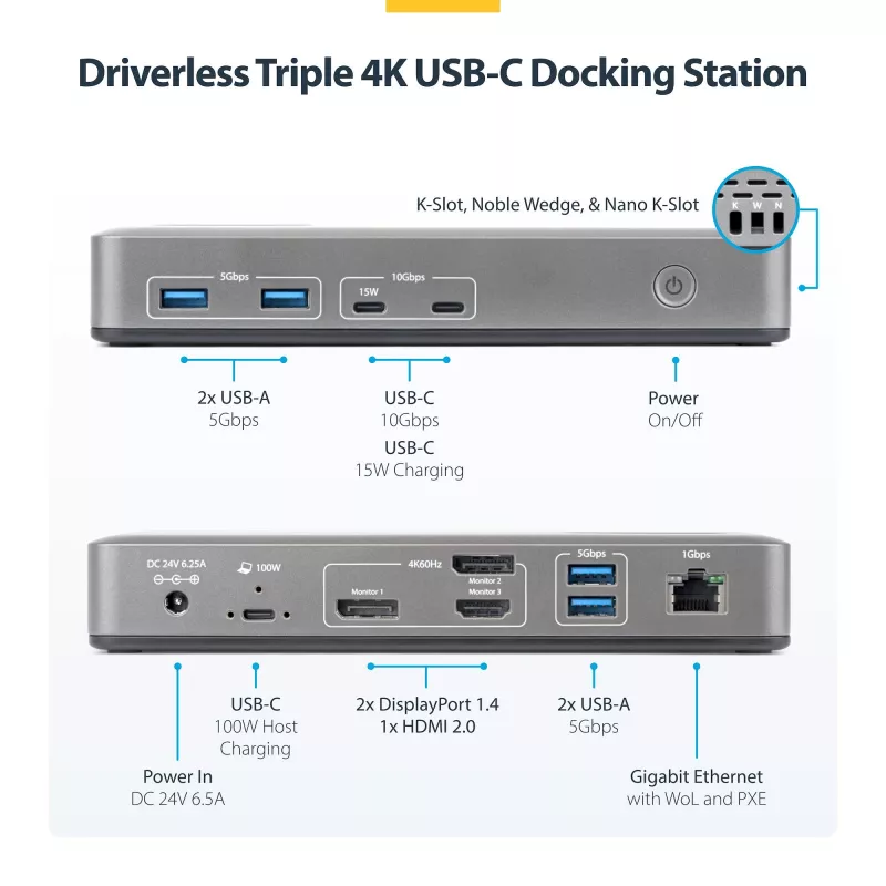 StarTech.com 199UE-USBC-DOCK Laptop-Dockingstation/Port-Replikator Kabelgebunden USB 3.2 Gen 2 (3.1 Gen 2) Typ-C Grau