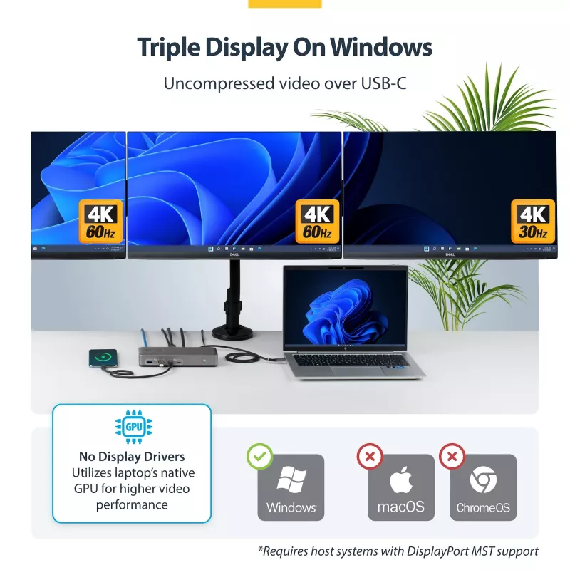 StarTech.com 199UE-USBC-DOCK Laptop-Dockingstation/Port-Replikator Kabelgebunden USB 3.2 Gen 2 (3.1 Gen 2) Typ-C Grau