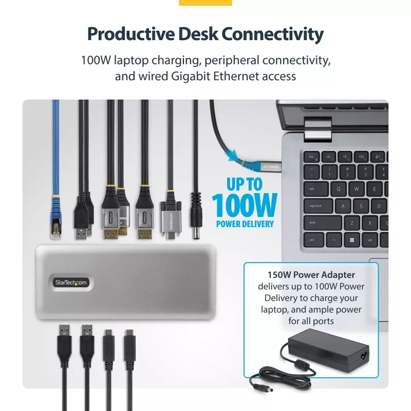 StarTech.com 199UE-USBC-DOCK Laptop-Dockingstation/Port-Replikator Kabelgebunden USB 3.2 Gen 2 (3.1 Gen 2) Typ-C Grau