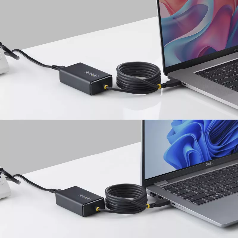 StarTech.com 65W USB-C Laptop-Ladegerät, 1,5 m fest verbundenes USB-C-Kabel, Netzteil für Dell, XPS, HP ProBook, MacBook Pro, Microsoft Surface Pro