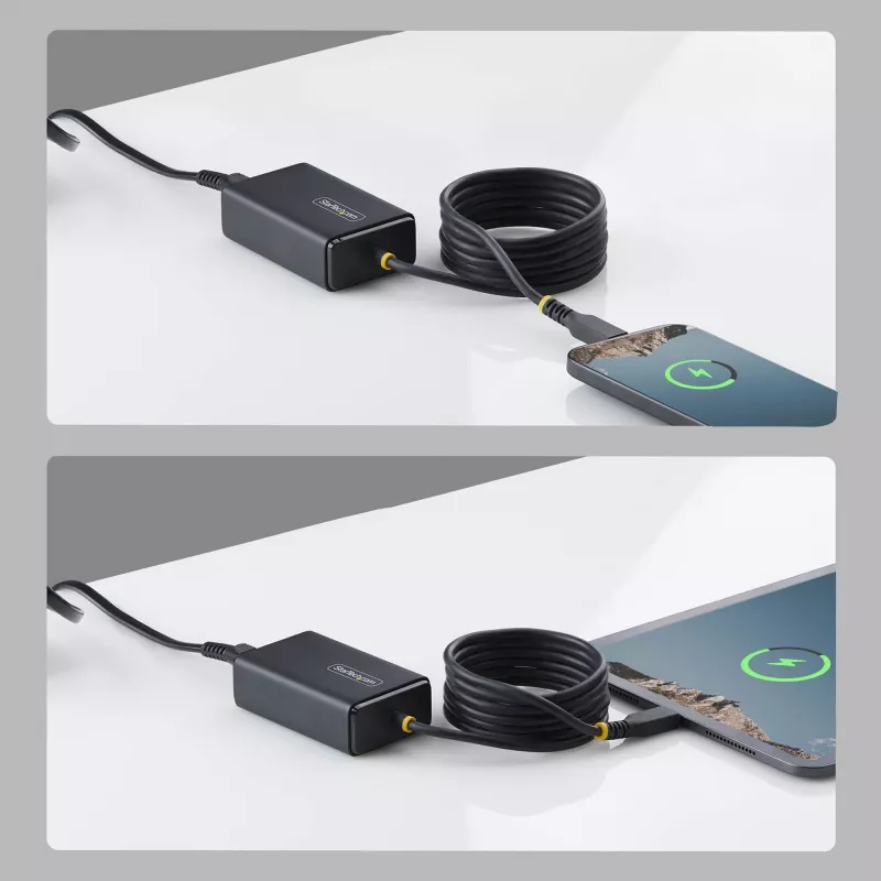 StarTech.com 65W USB-C Laptop-Ladegerät, 1,5 m fest verbundenes USB-C-Kabel, Netzteil für Dell, XPS, HP ProBook, MacBook Pro, Microsoft Surface Pro