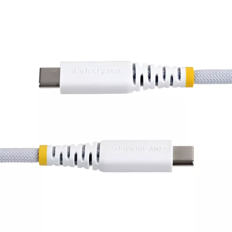 StarTech.com 1m (3ft) Weißes USB-C-Ladekabel, 60W (3A) PD, doppellagiges Nylon-/TPE-Geflecht, robustes USB-C-Ladekabel, USB 2.0 Laptop-Ladekabel