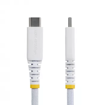 StarTech.com 2 m (6 ft) weißes USB-C-Ladekabel, 60 W (3 A) PD, zweilagig geflochtener Nylon-/TPE-Mantel, robustes USB-C-Ladekabel, USB 2.0 Laptop-Ladekabel