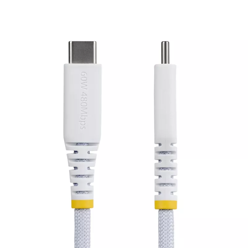 StarTech.com 3m (10ft) Weißes USB-C-Ladekabel, 60W (3A) PD, zweilagiger geflochtener Nylon-/TPE-Mantel, robustes USB-C-Ladekabel, USB 2.0 Laptop-Ladekabel