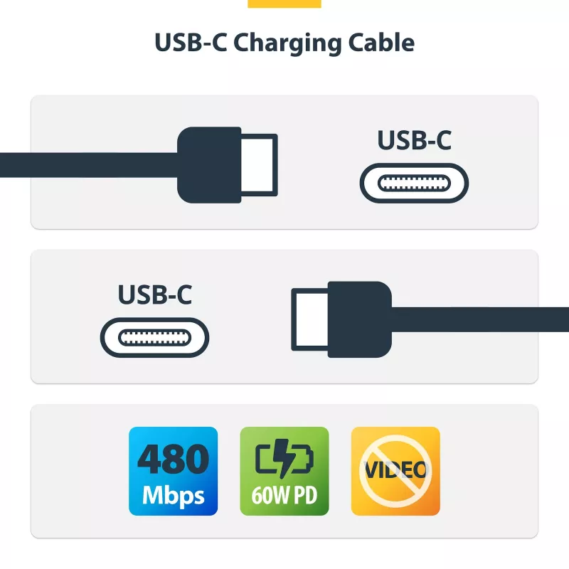 StarTech.com 30cm (1ft) USB-C-Ladekabel, 60W (3A) PD, doppellagig umflochtenes Nylon/TPE-Mantel, robustes USB-C-Ladekabel, USB 2.0 Laptop-Ladekabel