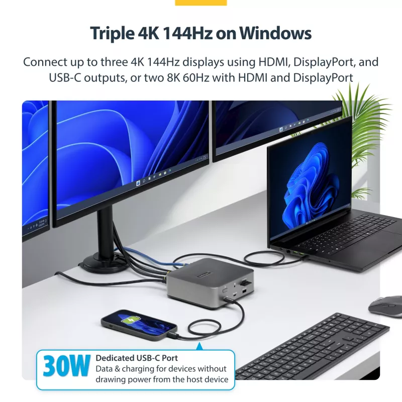 StarTech.com Thunderbolt 5 Dockingstation, DP/HDMI, Triple-Monitor-Dock bis 4K 144 Hz oder Dual 8K 60 Hz, 5x USB-Ports, 140 W Laptop-Ladung