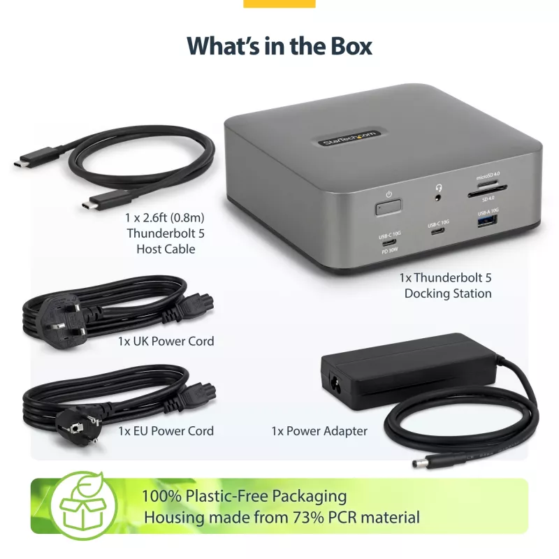 StarTech.com Thunderbolt 5 Dockingstation, DP/HDMI, Triple-Monitor-Dock bis 4K 144 Hz oder Dual 8K 60 Hz, 5x USB-Ports, 140 W Laptop-Ladung