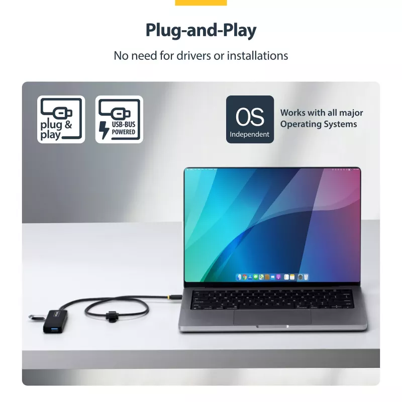 StarTech.com 4-Port USB-C Hub, 5 Gbit/s, Bus-betrieben, USB-C auf 4x USB-A Mini Hub, extra langes 61 cm Host-Kabel, PCR-Kunststoff, tragbarer Desktop- / Laptop-USB-Hub