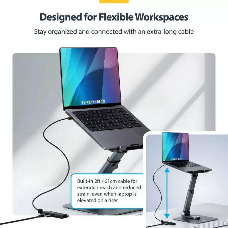 StarTech.com 4-Port USB-C Hub, 5 Gbit/s, Bus-betrieben, USB-C auf 4x USB-A Mini Hub, extra langes 61 cm Host-Kabel, PCR-Kunststoff, tragbarer Desktop- / Laptop-USB-Hub