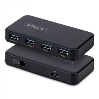 StarTech.com 4-Port USB-A Hub, 5 Gbit/s, selbstversorgt, 2-in-1 USB-C- und USB-A-Hostkabel, 1x BC 1.2 Ladeanschluss, 24W-Netzteil inklusive, MacBook und Windows