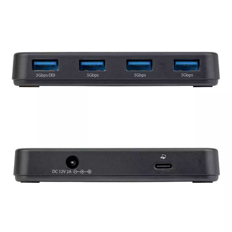 StarTech.com 4-Port USB-A Hub, 5 Gbit/s, selbstversorgt, 2-in-1 USB-C- und USB-A-Hostkabel, 1x BC 1.2 Ladeanschluss, 24W-Netzteil inklusive, MacBook und Windows