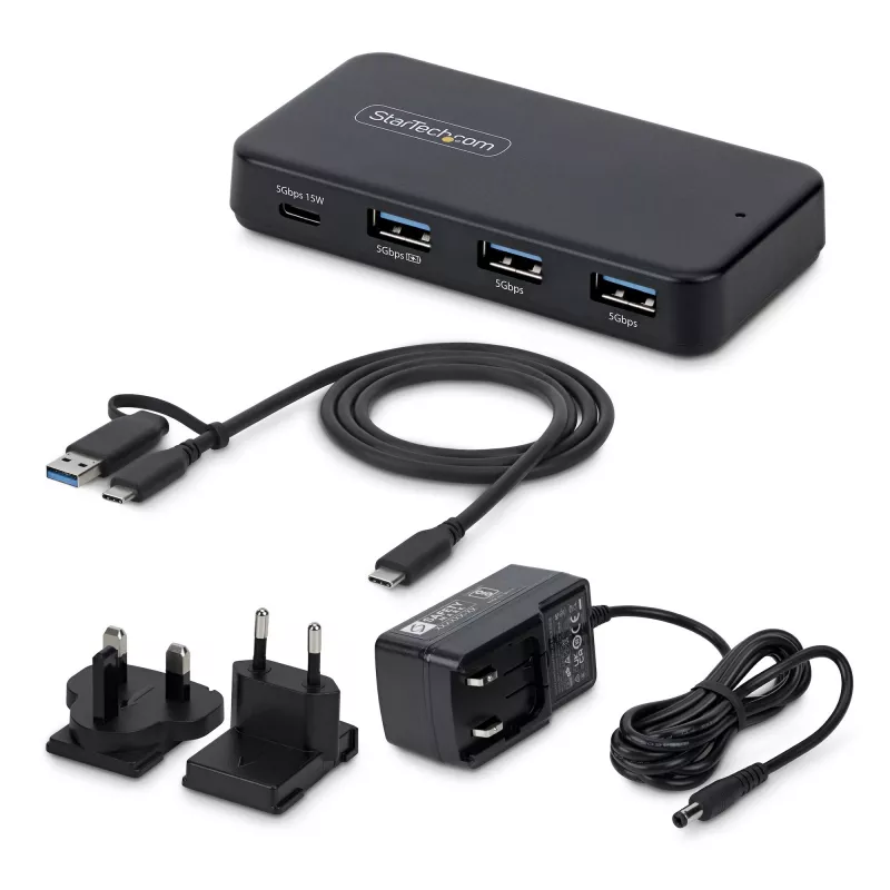 StarTech.com 4-Port USB-C und USB-A Hub, 5Gbps, selbstversorgt, 2-in-1 USB-C und USB-A Hostkabel, 1x USB-C und 3x USB-A (1x BC 1.2), 36W Netzteil inklusive