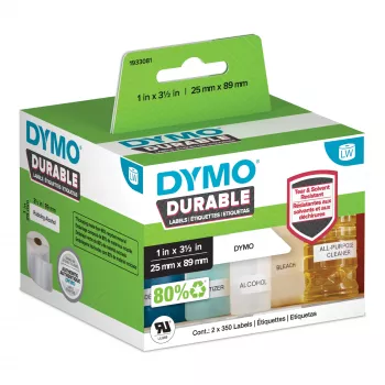 DYMO Original LabelWriter Durable Etiketten | 25mm x 89mm | Weiß Poly | 2 Rollen à 350 (700 selbstklebende Etiketten) | Hochleistung | Für LabelWriter Etikettendrucker
