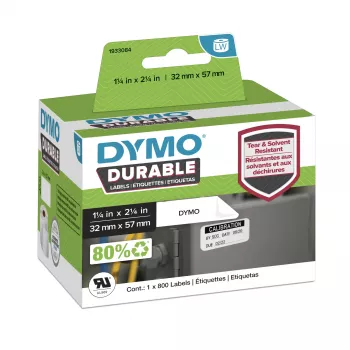 DYMO Original LabelWriter Durable Labels | 57 mm x 32 mm | Weiß Poly | 800 selbstklebende Etiketten | Hochleistung | Für LabelWriter-Etikettendrucker