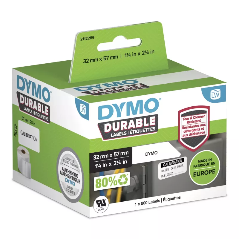 DYMO Original LabelWriter Durable Labels | 57 mm x 32 mm | Weiß Poly | 800 selbstklebende Etiketten | Hochleistung | Für LabelWriter-Etikettendrucker