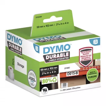 DYMO Original LabelWriter Durable Labels | 59 mm x 102 mm | Weißes Polypropylen | 300 selbstklebende Etiketten | Hochleistung | Für LabelWriter Etikettendrucker