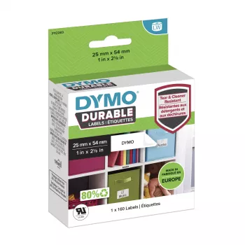 DYMO Original LabelWriter Durable Labels | 25 mm x 54 mm | Weißes Poly | 160 selbstklebende Etiketten | Hochleistungsfähig | Für LabelWriter Etikettendrucker