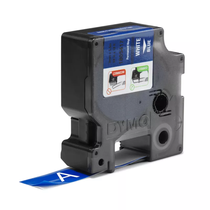 DYMO Rhino Industrie-Vinyletiketten | 19 mm x 5,5 m | Weißer Druck auf Blau | Selbstklebend | für LabelManager & Rhino Etikettendrucker