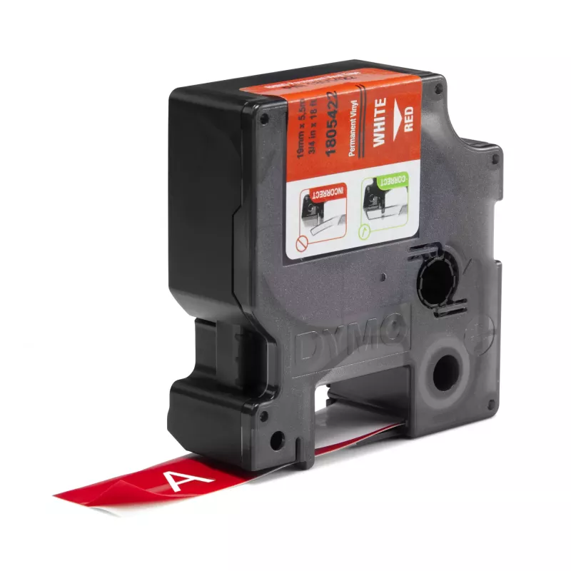 DYMO Rhino Industrie-Vinyl-Etiketten | 19 mm x 5,5 m | Weißer Druck auf Rot | Selbstklebend | für Rhino & LabelManager Etikettendrucker