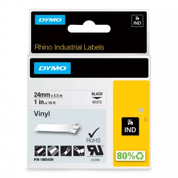 DYMO Rhino Industrie-Vinyl-Etiketten | 24 mm x 5,5 m | Schwarzer Druck auf Weiß | Selbstklebend | für LabelManager & Rhino Etikettendrucker