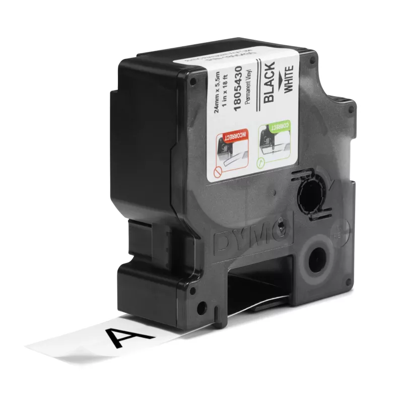 DYMO Rhino Industrie-Vinyl-Etiketten | 24 mm x 5,5 m | Schwarzer Druck auf Weiß | Selbstklebend | für LabelManager & Rhino Etikettendrucker
