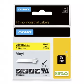 DYMO Rhino Industrie-Vinyletiketten | 24 mm x 5,5 m | Schwarzer Druck auf Gelb | Selbstklebend | für LabelManager & Rhino Beschriftungsgeräte