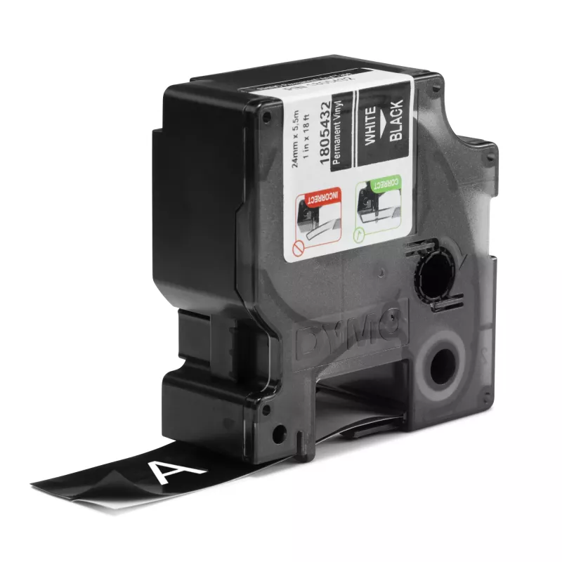 DYMO Rhino Industrie-Vinyletiketten | 24 mm x 5,5 m | Weißer Druck auf Schwarz | Selbstklebend | für LabelManager & Rhino Etikettendrucker