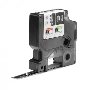 DYMO Rhino Industrie-Vinyletiketten | 12 mm x 5,5 m | Weißdruck auf Schwarz | Selbstklebend | für LabelManager & Rhino Etikettendrucker