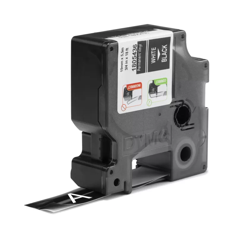DYMO Rhino Industrie-Vinyletiketten | 19 mm x 5,5 m | Weißer Druck auf Schwarz | Selbstklebend | für LabelManager & Rhino Etikettendrucker