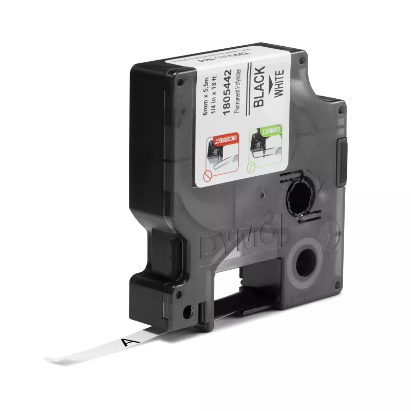 DYMO Rhino Industrielle permanente Polyester-Etiketten | 6 mm x 5,5 m | Schwarzer Druck auf Weiß | Selbstklebend | für Rhino & LabelManager Etikettendrucker