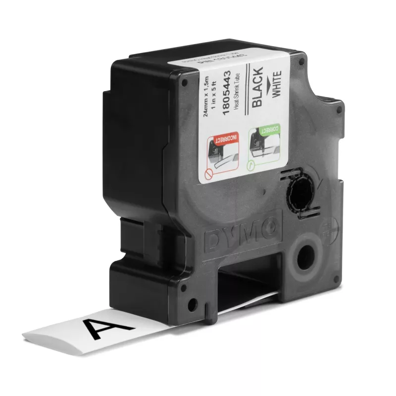 DYMO Rhino Industrial Wärmeschrumpf-Kabeletikettenrollen | 24 mm x 1,5 m | Schwarzer Druck auf Weiß | Selbstklebend | für Rhino Beschriftungsgeräte