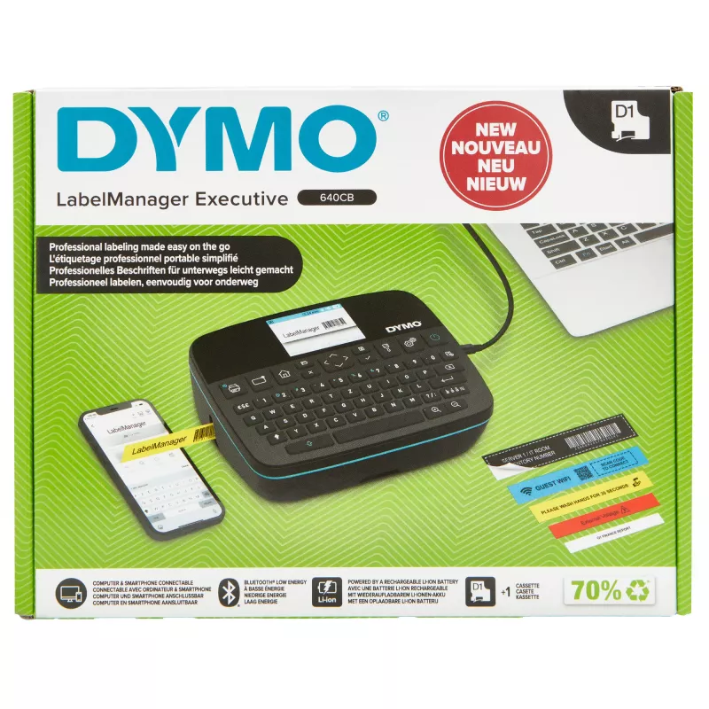 DYMO LabelManager Executive 640 CB Tragbarer Etikettendrucker | Kompaktes Etikettiergerät mit QWERTY-Tastatur | Bluetooth- & USB-Konnektivität | Kompatibel mit D1 Standard- & robusten Etiketten