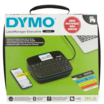 DYMO LabelManager Executive 640 CB Tragbares Etikettendrucker-Kit mit Tragetasche und 3 Etikettenkassetten | Kompakter QWERTY-Etikettendrucker | Bluetooth & USB-Konnektivität | Kompatibel mit D1-Etiketten