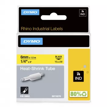 DYMO Rhino Industrial Schrumpfschlauch-Etiketten für Kabel | 6 mm x 1,5 m | Schwarz auf Gelb | für Rhino Etikettendrucker