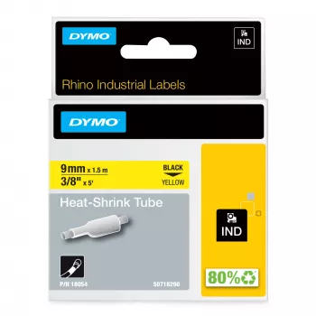 DYMO Rhino Industrie-Schrumpfschlauch-Kabeletiketten | 9 mm x 1,5 m | Schwarz auf Gelb | für Rhino Etikettendrucker