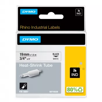 DYMO Rhino Industrial Wärmeschrumpf-Kabeletiketten-Schläuche | 19 mm x 1,5 m | Schwarzer Druck auf Weiß | Selbstklebend | für Rhino-Etikettendrucker