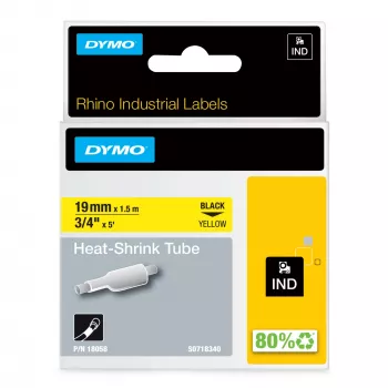 DYMO Rhino Industrial Heat-Shrink Kabel Label Tubes | 19 mm x 1,5 m | Schwarzer Druck auf Gelb | für Rhino Label Makers