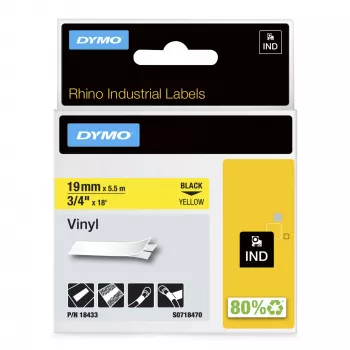 DYMO Rhino Industrie-Vinyletiketten | 19 mm x 5,5 m | Schwarzer Druck auf Gelb | Selbstklebend | für Rhino & LabelManager Beschriftungsgeräte