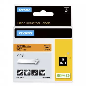 DYMO Rhino Industrie-Vinyletiketten | 12 mm x 5,5 m | Schwarzer Druck auf Orange | Selbstklebend | für Rhino & LabelManager Etikettendrucker