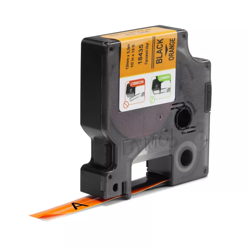 DYMO Rhino Industrie-Vinyletiketten | 12 mm x 5,5 m | Schwarzer Druck auf Orange | Selbstklebend | für Rhino & LabelManager Etikettendrucker